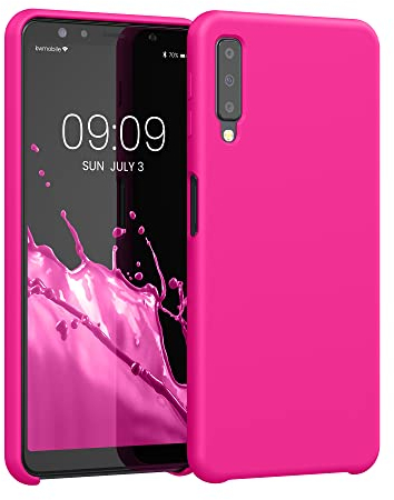 kwmobile Hülle kompatibel mit Samsung Galaxy A7 (2018) Hülle - Silikon Handy Case - Handyhülle weiche Oberfläche - kabelloses Laden - Neon Pink