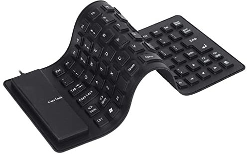 Bewinner Teclado de silicona plegable USB de 85 teclas, resistente al agua, silencioso, tacto suave, portátil para ordenador portátil, viajes (negro)