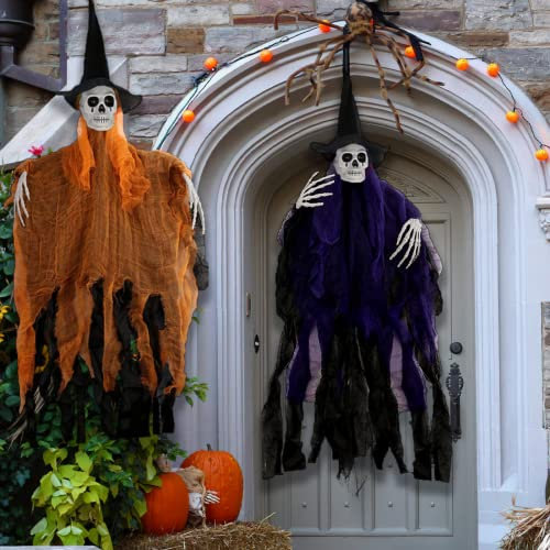 Halloween Deko Horror 105*80cm Halloween Hängende Tür Deko Geist 2 pcs halloween deko gruselig Skelett halloween deko garten Horror Gespenst Türvorhang Horror Sensenmann Totenkopf für Halloween Deko