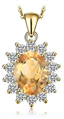 JewelryPalace Ovalschliff 1.8ct Echt Citrin Prinzessin Diana William Kette Anhänger Gold, Gelb Schmuck Set, Halsketten Damen Silber 925 Vergoldet Collier Edelstein Mädchen für Frauen 45CM