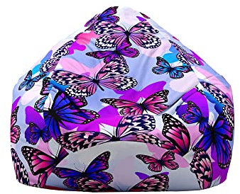 Treer Bean Bag Covers Without Filling, 3D Butterfly Print Beanbag Chair Cover Large for Kids & Adult, Bean Bag Chair Sofa Cover with Zipper - Stuffed Toys Storage Bag (31.5x35.4in,Purple)