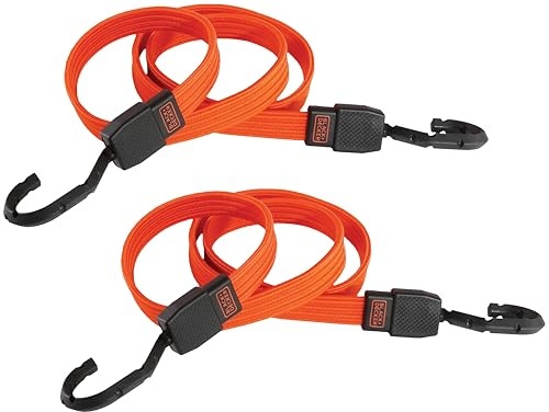 Black+Decker BDX1012 Black/Orange 48 Flat Bungee Cord Straps, 2 Pack