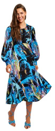Liquorish Multicolour Abstract Print Midi Dress with Long Sleeves and Tie Waist