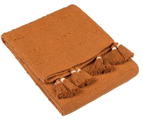 furn. Yard Caliche Textured Tasselled Throw, Ginger, 130 x 180cm