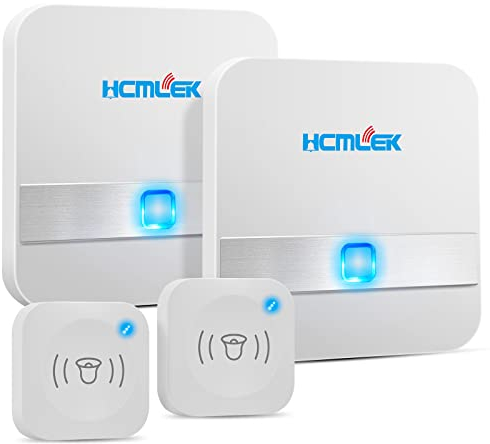 Hcmlek Funkklingel Aussen Wasserdicht, 300m Reichweite Türklingel Funk Set IP55 Haustür Klingel mit 2 Empfänger für Outdoor, Haustür, Haus, Geschäft, Büro Hausklingel