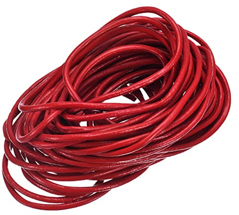 sourcing map Round Leather Cord, 11 Yards 3mm Braiding Lacing String for Purse Handbag Shoelace DIY Crafts Bracelet Making, Dark Red