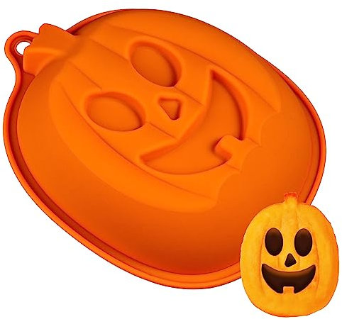 Kamehame Moule à gâteau en forme de citrouille d'Halloween, moule à gâteau citrouille de 20,3 cm, moule en silicone Jack O Lantern, moule de cuisson en forme de citrouille, orange