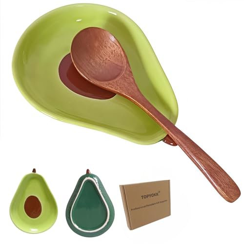 TOPYOKK Grande poggiamestolo in ceramica a forma di avocado per bancone della cucina, piano cottura, bar (verde)