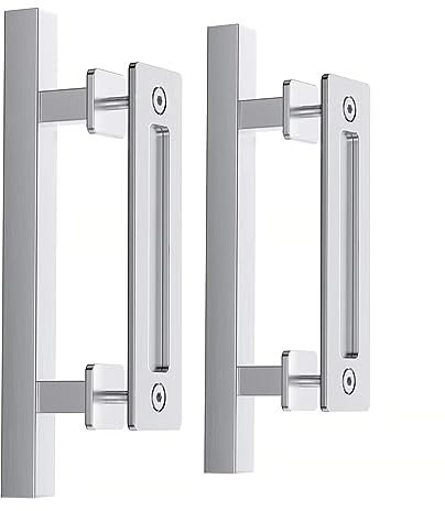 EaseLife 12 Stainless Steel Sliding Barn Door Pull Handle with Flush Hardware Set,Double Sided,Brushed Finish,Square,2 Pack