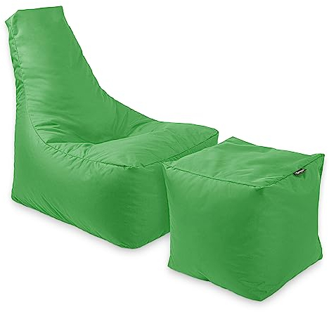 Sitzsäcke mit füllung| 2 In1 - Calm Lounge + Sitzpouf| BeanBag Indoor, Outdoor| Fußhocker & Sitzsack für Kinder, Erwachsene (Apfelgrün)