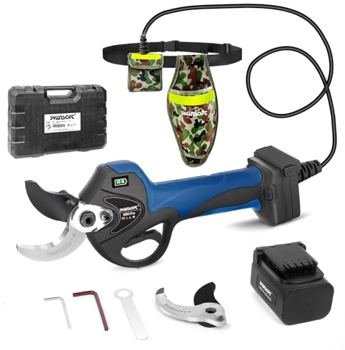 Swansoft Forbici Potatura a Batteria, 40mm 21V 1050W Professionali Forbice Potatura a Batteria per Frutteto,Vigneto e Ulivo(8605 PRO)
