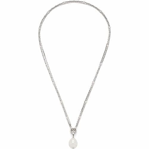 JEWELS BY LEONARDO Halskette X-Mas Special Luna • Anker-Kette aus silberfarbenem Edelstahl • zweireihige lange Kette aus Stäbchen und Perlen mit Perlenanhänger • 70 cm Länge • Geschenk Damen • 023252