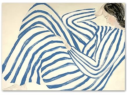LVTFCO Sofia Lind Poster und Drucke, blau gestreifte Pyjamas, Mädchen, Leinwand, Wandkunst, Sofia Lind Gemälde, Wanddekoration, 50 x 70 cm, ohne Rahmen