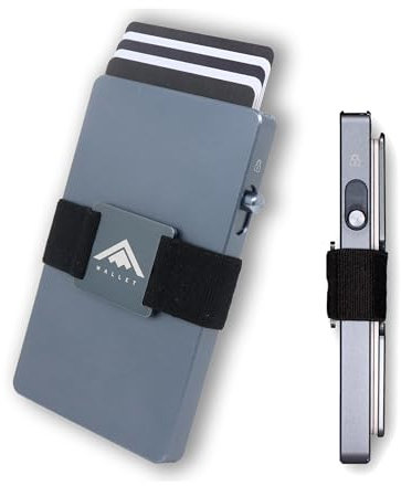 Stealth Wallet Card Holders - Premium RFID Blocking Minimalist Card Holder Wallet with Gift Box - Slim Lightweight Metal Credit Card Holders for Men (Grey with Elasticated Storage Backplate)