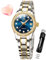 OLEVS Damen Automatikuhr Diamant Mode Luxus Kleid Mechanische Selbstaufzug Edelstahl Damen Armbanduhr für Frauen Leuchtend Wasserdicht, 7003-Blau, uhren für damen