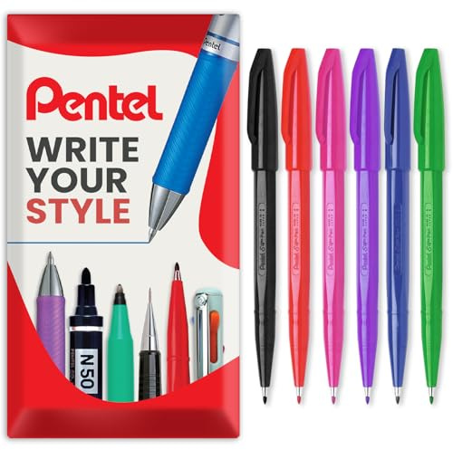 Pentel S520 Original Sign Pen Fasermaler, Fineliner, 2 mm Spitze, 1 mm Linie, in Kissenverpackung, 6 Stück