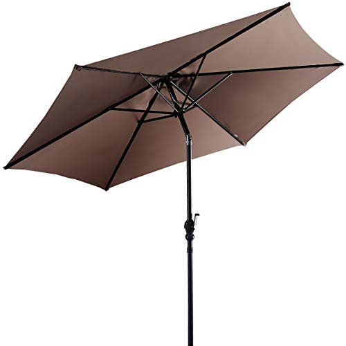 COSTWAY Sonnenschirm 300 cm, Gartenschirm mit Kurbel, beidseitig um 25° knickbar, Terrassenschirm mit 8 Rippen, Marktschirm für Garten, Balkon, Terrasse (Braun)
