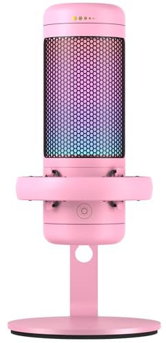TONOR Gaming Mikrofon PC mit RGB-Modi & Helligkeit einstellbar, USB/Type-C Microphone für Streaming Podcast Studio Streamer Gamer, Adapter für Handy Phone Windows Computer Mac PS4/PS5/NS TC320 Rosa
