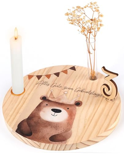 Personalisierter Geburtstagsteller Holz Geburtstagskranz mit Kerzenhalter Vase Zahlen 0-9, Gästebuch Geburtstag Geburtstagsdeko Geburtstagsgeschenk