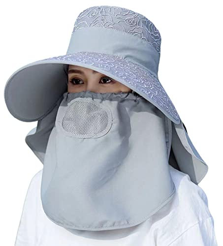 SRZYMJ UV Bade Schirmmütze mit Nackenschutz und Bindeband -Schutz 50+ - Schirmmütze mit Nackenschutz zum Schwimmen - Unisex Grau