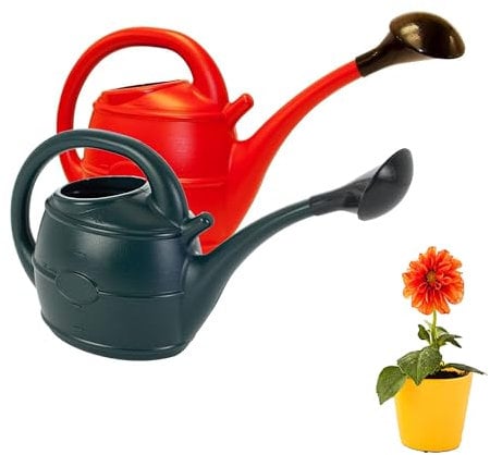 Red or Green Lightweight 10 Litres Watering Can With Sprinkler Rose Head For Garden Indoor & Outdoor (Green, 1 x 10L Watering Can)