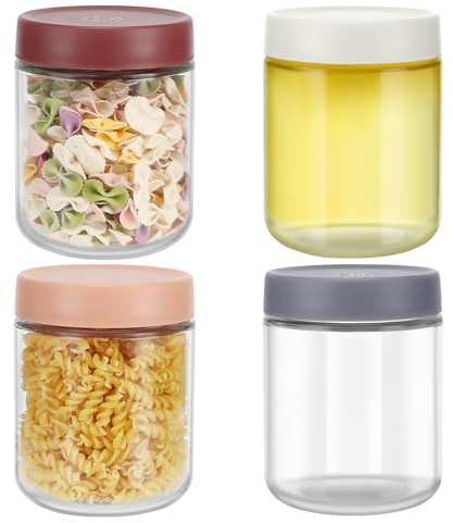 Récipients D'avoine de Nuit, Pots D'avoine de Nuit, Lot de 4 bocaux Réutilisables avec couvercle, 500ml Bocaux en Verre Réutilisables, Overnight Oats Jars, pour Salades, Lait, Fruits, Céréales