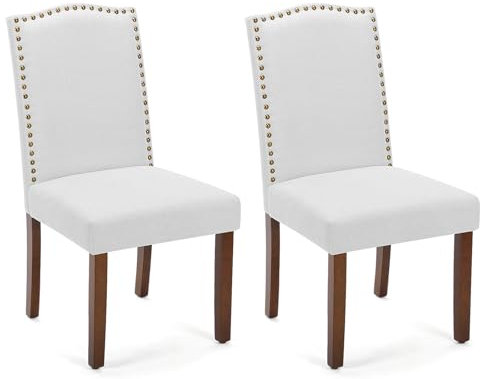 Sweetcrispy Esszimmerstühle 2er-Set, hochwertiger gepolsterter Esszimmerstuhl aus Leder mit Nagelkopfbesatz und Holzbeinen, Esszimmerstuhl für Schlafzimmer, Wohnzimmer, Esszimmer, Grau