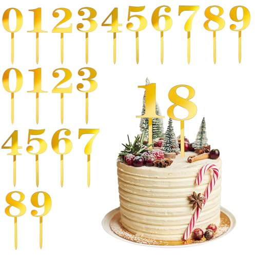 ZEYIYER 20 Stück Cake Topper Zahlen Acryl 0-9 Gold Numbers Kuchen Dekoration, Number Cake, Geburtstag Tortendeko Kuchenstecker Cupcake, Cake-Topper Numbers