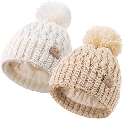XOMZG Cappellini per Neonati in Confezione da 2 Pezzi per Bambini e Bambine, Cappellini per Neonati con Fodera in Pile per Bambini da 0 a 36 Mesi