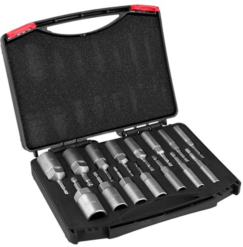 CHUIFAI 15-tlg Sechskant Stecknuss Set, 5.5-19mm Nuss Stecknuss Adapter Set, Steckschlüsseleinsätze für Bohrer, 80mm Länge, 1/4 Zoll Bit Adapter