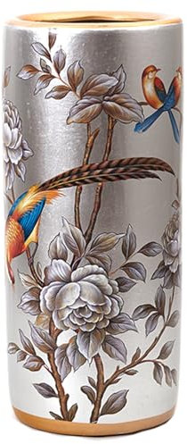 LFIEVO Portaombrelli Multifunzionale in Ceramica H45xW20 cm Barile di Ombrello Vaso Ornamentale Applicato a Mano con Tappetino Antiscivolo Porta Ombrelli per Hotel/Ufficio/caffè(Silver)