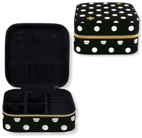 Kate Spade New York Kleines Reise-Schmuckkästchen, schwarz gepunktet, zum Organisieren von Ringen, Halsketten, Ohrringen, Punkten