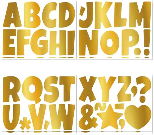 52 Piece Gold Vinyl Letter & Punctuation Stickers, Large Waterproof Cute Capital Alphabet Stickers for Mailbox, Home Decor, Signs & Boards