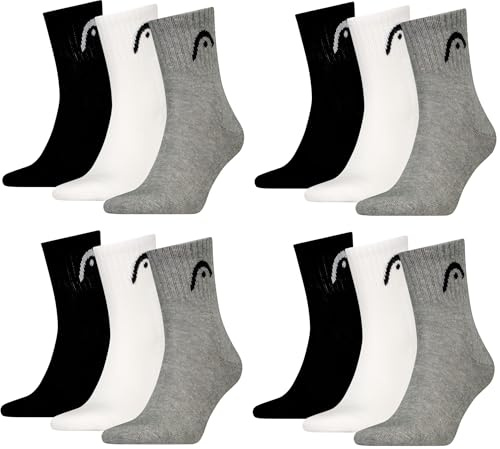 HEAD Herren Unisex Short Crew Sportsocken 12er Pack (35-38,Grey/White/Black)
