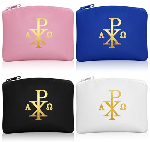 Dansydaisy Rosenkranz-Etui, katholisch mit goldenem Kreuz, PU-Leder, Rosenkranz-Etui für Damen und Herren, Münzgeldbörsen, Reißverschluss, Tasche für Reisen, Weihnachten, 4 Farben, 4 Stück