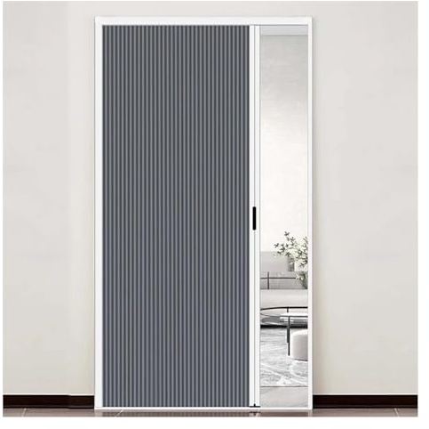 Innentür ohne Bohren, versenkbare Falttür mit Aluminiumrahmen und Zellstoff, wasserdicht und wärmeisolierend, for Schlafzimmer, Badezimmer, Küche, Büro(Dark gray,90x200cm/35x79in)