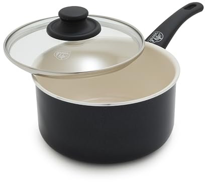 GreenLIfe Casserole antiadhésive en céramique de 2 litres, non toxique, sans PFAS et PFOA, passe au lave-vaisselle et au four, poêle de cuisine multifonction, petite casserole à soupe, poignées