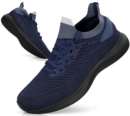 Giniros Chaussures Homme Légères Basket Homme Respirant Chaussures de Running Sport Marche Course Fitness Running Tennis Outdoor Walking Gym Jogging Bleu Foncé 46EU