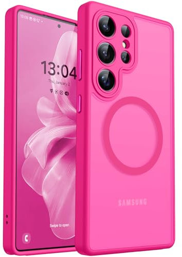CANSHN Magnetica Cover per Samsung Galaxy S25 Ultra (6.9 Pollici), [Protezione Completa Della Fotocamera] Custodia Traslucida Opaca Protettiva Sottile Antiurto,Rosa Calda