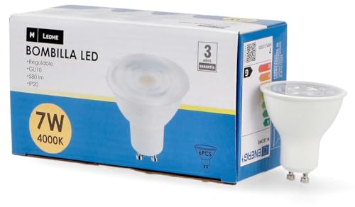 M Ledme - Confezione da 6 lampadine a LED SMD Plus Gu10 da 7 W, luce dimmerabile, luce neutra (4000 K), attacco Gu10, 580 lumen, IP20, apertura del fascio di 60°. Modello LM7617