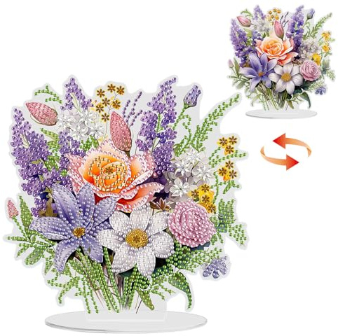 NAIMOER Fleurs Diamond Painting Décorations de Table, Peinture Diamant Fleurs Double Face Pendentif Adulte Enfant, DIY Ornament Pendant Kit pour Porte Fenêtre Desktop Décoration