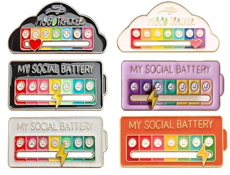 Social Battery Enamel Pin Badges - 7 Days Cute Creative Expression Mood Brooches - Gifts for Men and Women