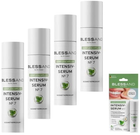 BLESSAND 4x Zahnfleischgel - Intensivserum No.7 by Dr. Dana | Begleitende Pflege bei Zahnfleischproblemen wie Zahnfleischbluten, Entzündungen oder Parodontitis | Minze, Propolis & Kamille [4x10ml]