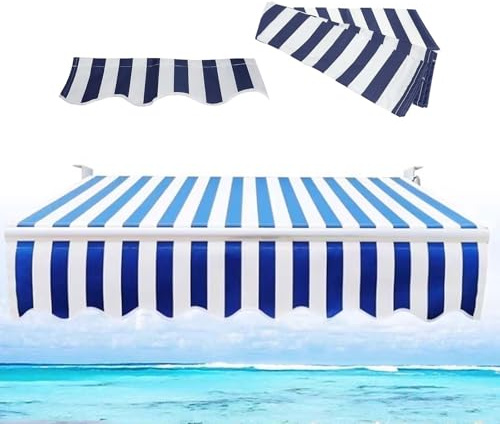 Retractable Waterproof Patio Awning Fabric Replacement - Electric Shade Cover for Outdoor Sunshade Canopy Pergola Curtains - Polyester (5.5x3.5m) for Deck Yard Balcony