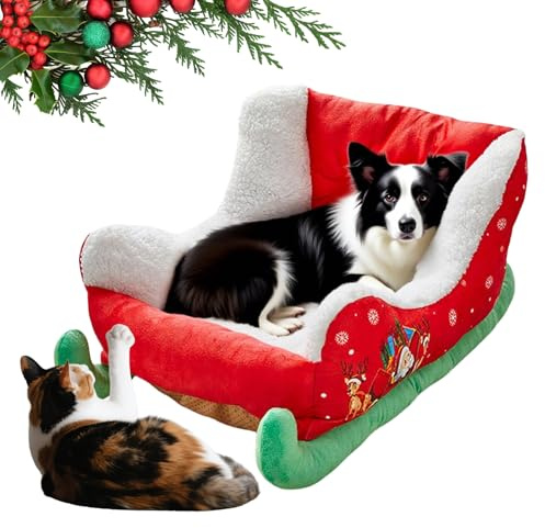 Generisch Kleines Hundebett,Weihnachtsschlitten Haustierbett - Gemütliches Isoliertes Wärmenest Für Winterkatzen Welpen Beruhigender Schlaf Bei Kälte Kuscheliger Indoor Ruheplatz