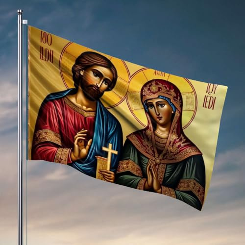 Banderas de niña para dormitorio, icono de Jesucristo y la Virgen María, banderas de decoración de habitación para habitación de adolescentes (152 x 244 cm)