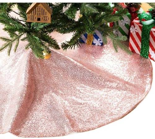 GAOJUNAN Weihnachtsbaum Rock Pailletten-Weihnachtsbaumrock for Urlaub, Party, Zuhause, Weihnachtsbaumschmuck Tannenbaum Decke Weihnachtsdeko(Pink,48 Inches)