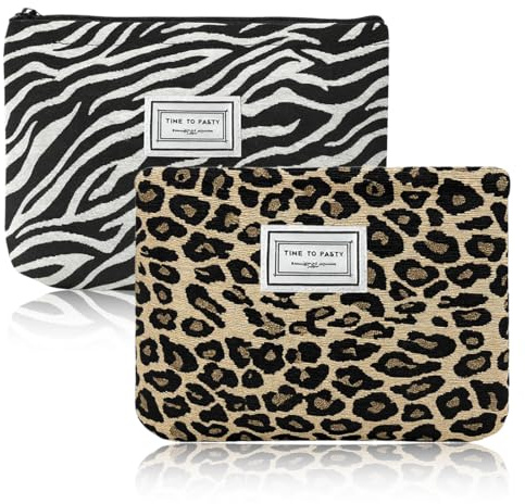 OIXEYA 2 pcs Pochette Leopardato Donna, Beauty Case da Viaggio, Borsa da Toilette da Viaggio, Borsa per Cosmetici, Pochette Donna Trucchi, Accessori Moda