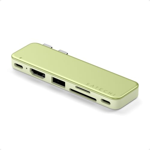 SATECHI USB-C Snap Hub 6-in-2 für MacBook Neo, Zitrus | PD 45 W, HDMI 4K@60 Hz, Dual-USB-C Anschluss, microSD-/SD-Kartenleser und Datenanschlüsse mit 5 Gbit/s