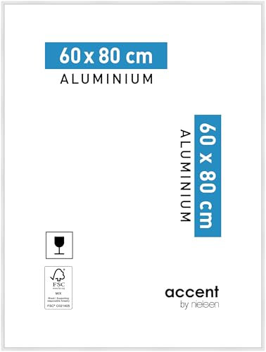 accent by nielsen Bilderrahmen, 60 x 80 cm, Aluminium, Weiß glanz, Posterrahmen zum Aufhängen im Hoch- & Querformat, Echtglas, Accent